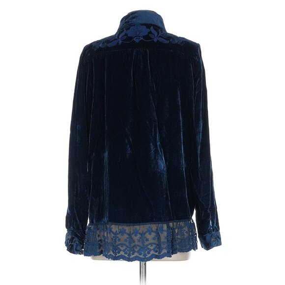 RARE Gypsy Junkies Velvet & Lace Whimsygoth Embroidered Boho Button Up Top S/M - Picture 5 of 10